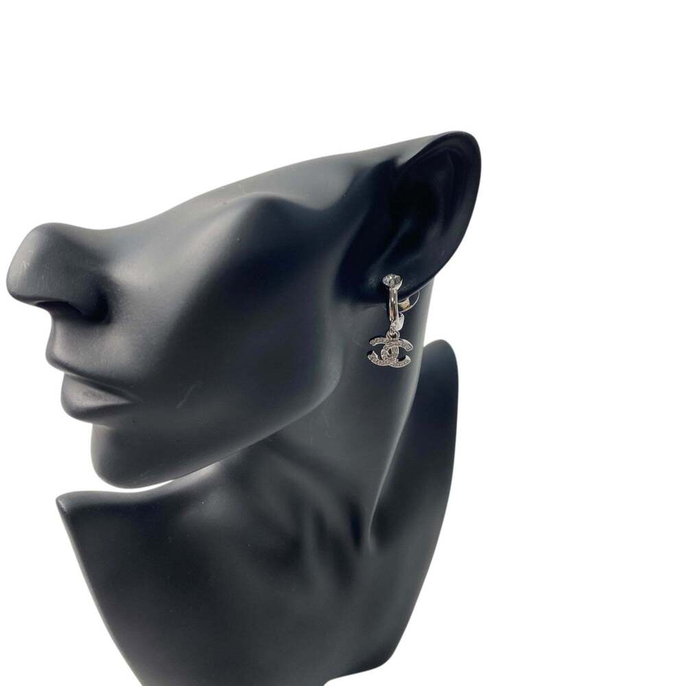 CHANEL Authentic Silver Logo Earrings - Picture 2 of 9